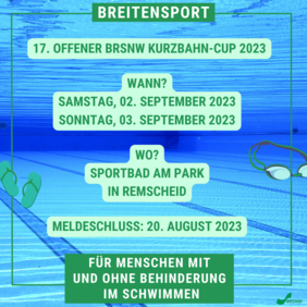Das Bild zeigt im Hintergrund die Unterwasserwelt eines Schwimmbads. Darauf stehen die Daten der Veranstaltung.