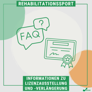 Das Bild zeigt zwei Grafiken. Eine stellt zwei Sprechblasen und das Wort FAQ dar, die andere eine Art Diplom.